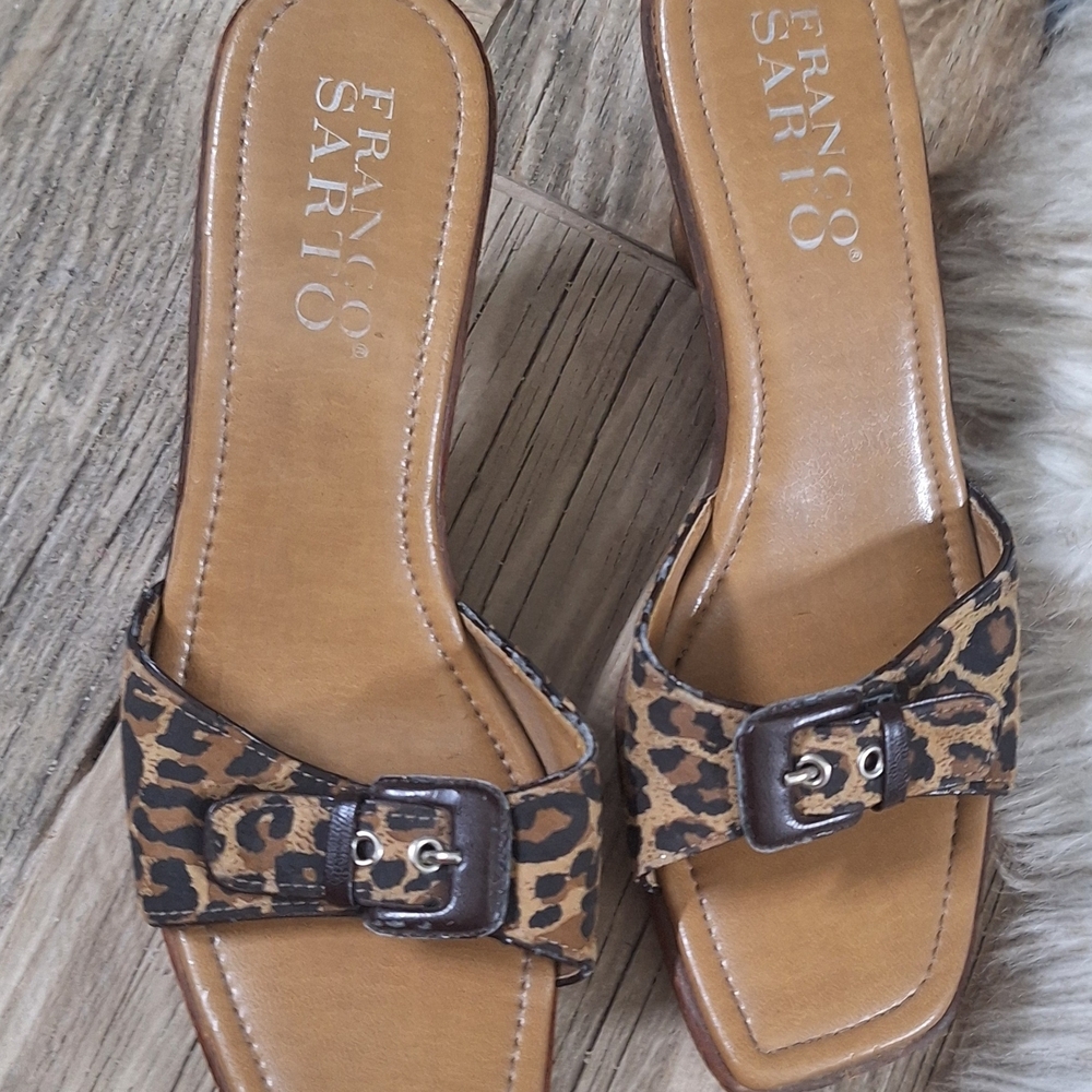 Franco Sarto Leopard Print Slide Sandals Wooden Heel Mules Size 8M - Picture 5 of 9